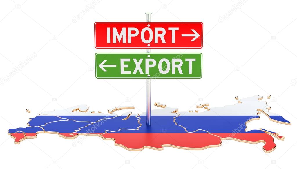 Import and export in Russia concept, 3D rendering