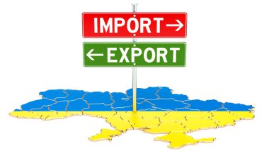 İthalat ve ihracat Ukrayna kavram, 3d render