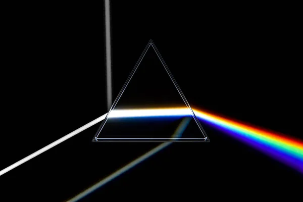 Prisma luce arcobaleno. Piramide ottica in vetro con spettro visibile — Foto Stock