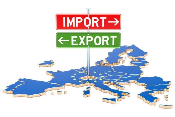 Importación y exportación en concepto de Unión Europea, representación 3D — Foto de Stock