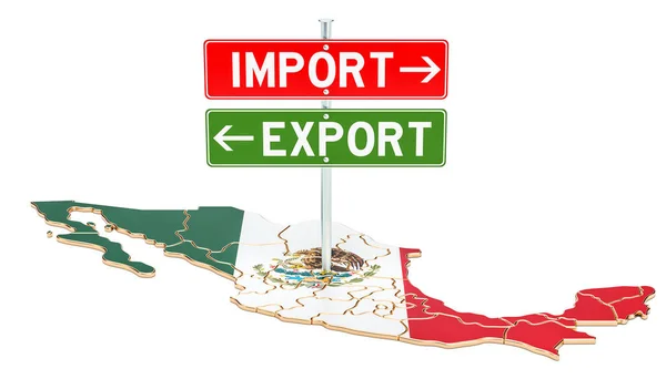 Importación y exportación en México concepto, renderizado 3D — Foto de Stock