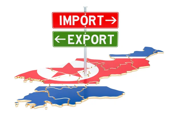 Importación y exportación en Corea del Norte concepto, representación 3D — Foto de Stock