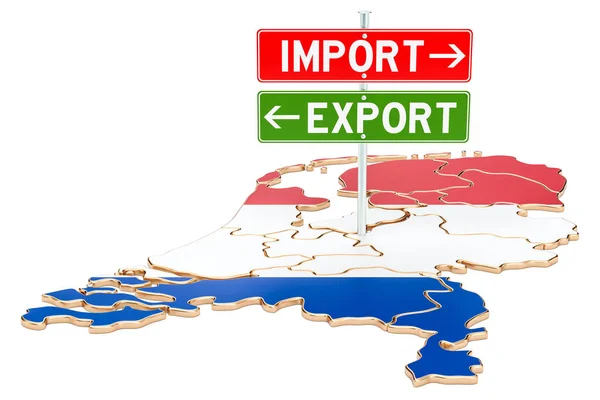 Importación y exportación en los Países Bajos concepto, renderizado 3D — Foto de Stock