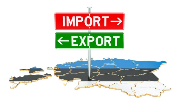 Importação e exportação no conceito Estónia, renderização 3D — Fotografia de Stock