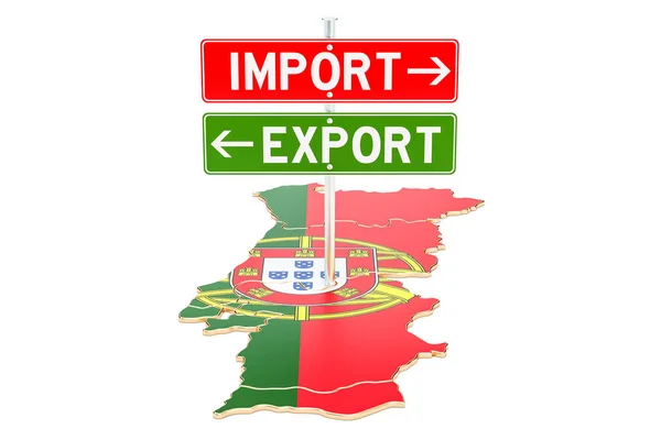 Importación y exportación en Portugal concepto, renderizado 3D — Foto de Stock