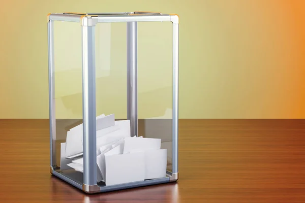 木製のテーブル、3 d レンダリングに選挙投票箱 — ストック写真