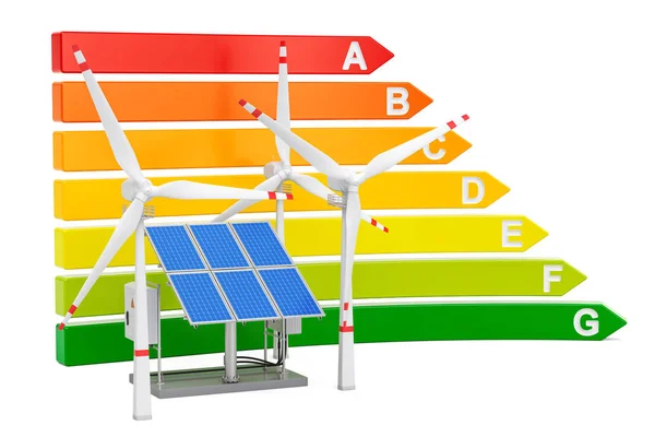 Γράφημα απόδοσης ενέργειας με ηλιακούς συλλέκτες και ανεμογεννήτριες, 3d — Φωτογραφία Αρχείου
