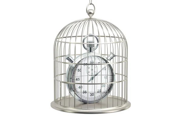 Birdcage with stopwatch inside, 3D rendering — Stock Photo, Image