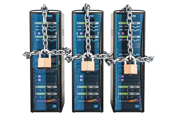Computer Server Racks met ketting en hangsloten. Veiligheid en prot — Stockfoto