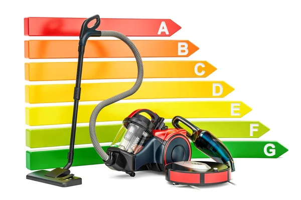 Energy efficiency chart with vacuum cleaners. Saving energy cons — Stock Photo, Image