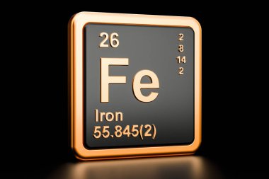 Ferrum demir Fe kimyasal element. 3D render