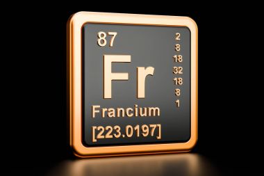 Fransiyum Fr kimyasal element. 3D render