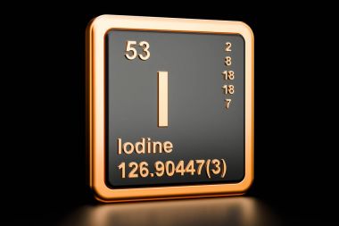 İyot ben stibium kimyasal element. 3D render
