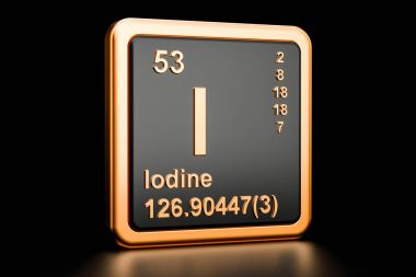 Iodine I stibium chemical element. 3D rendering clipart