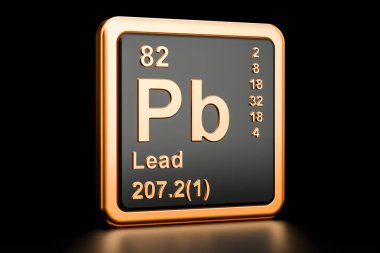 Lead plumbum Pb chemical element. 3D rendering clipart