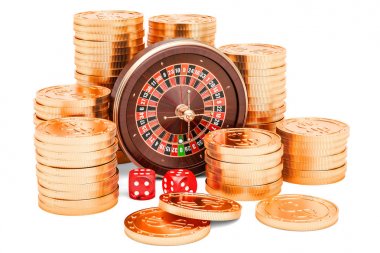 Casino ve kumar kavramı. Zar ve altın sikke ile rulet