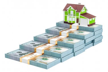 Merdiven Doları üzerinden ev kavramı için paketleri. 3D render