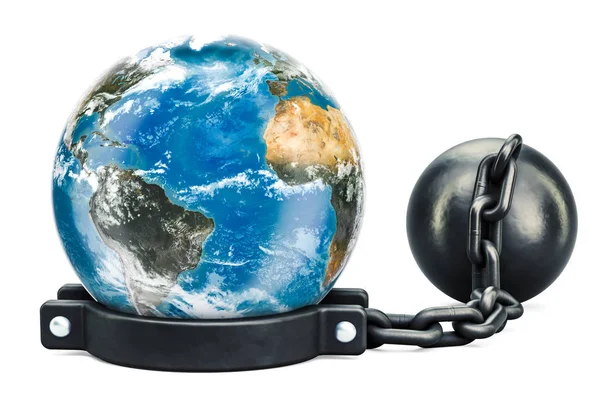 Globo da Terra com grilheta de prisão, renderização 3D — Fotografia de Stock