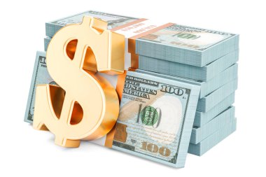 Altın dolar sembol, 3d render paketleriyle Doları