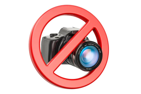 No photo concept. Forbidden sign with digital camera, 3D renderi — Stock Photo, Image