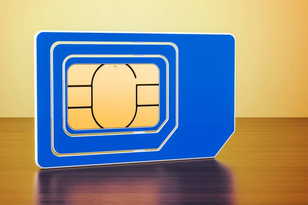 SIM-kortet på träbord. 3D-rendering — Stockfoto