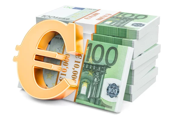 Euro packs met gouden eurosymbool, 3D-rendering — Stockfoto