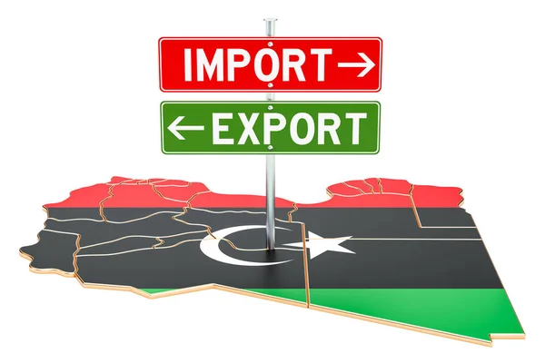 Importação e exportação no conceito Líbia, renderização 3D — Fotografia de Stock
