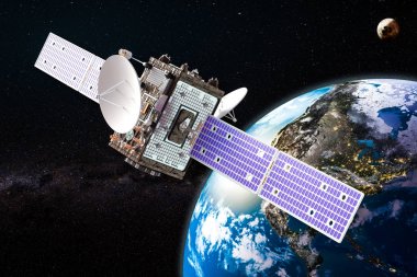 3d render yörüngeli iletişim uydu