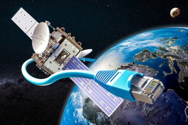 Küresel uydu Internet hizmet anlayışı, 3d render