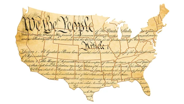 The United States Constitution concept with map and text (en inglés). 3D re —  Fotos de Stock
