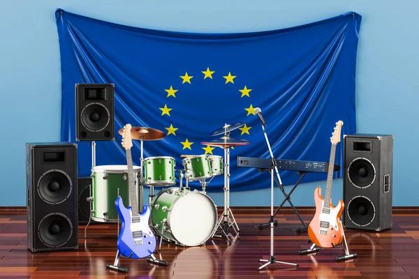 Música, bandas de rock do conceito da União Europeia, renderização 3D — Fotografia de Stock