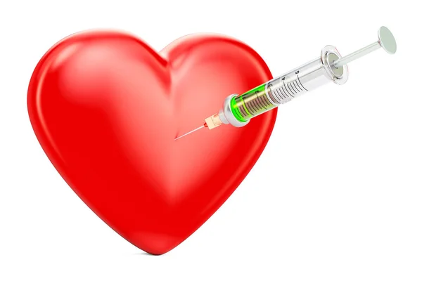 Red heart with syringe concept, 3D rendering — Stock Photo, Image