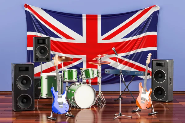 Musica, rock band dal concetto Regno Unito, rendering 3D — Foto Stock