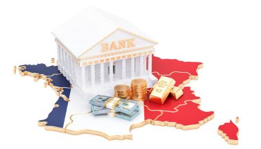 Bankacılık sisteminde Fransa kavramı. 3D render