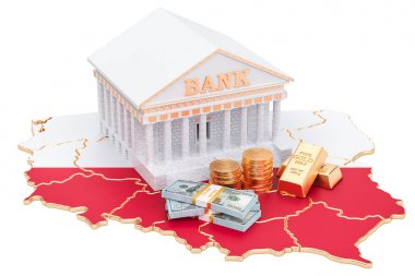 Bankacılık sisteminde Polonya kavramı. 3D render