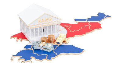 Bankacılık sisteminde Kuzey Kore kavramı. 3D render