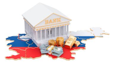 Bankacılık sisteminde Slovenya kavramı. 3D render