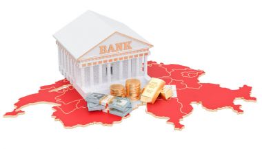 Bankacılık sisteminde İsviçre kavramı. 3D render