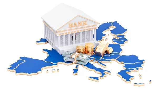 Az Európai Unió koncepció bankrendszer. 3D-leképezés — Stock Fotó