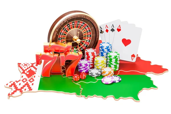Casino y la industria del juego en Belarus concepto, representación 3D —  Fotos de Stock