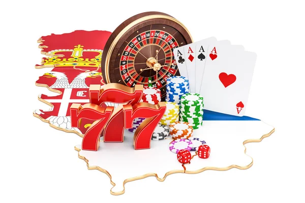 Καζίνο και τυχερά παιχνίδια βιομηχανία στην Σερβία concept, 3d rendering — Φωτογραφία Αρχείου