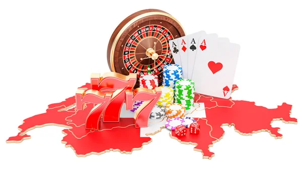 Casino e industria del gioco d'azzardo in Svizzera concetto, rendering 3D — Foto Stock