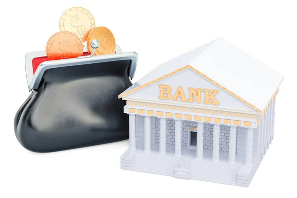 Bancaire concept met de tas vol gouden munten, 3D-rendering — Stockfoto