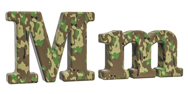 Камуфляжная армейская буква М, 3D рендеринг — стоковое фото