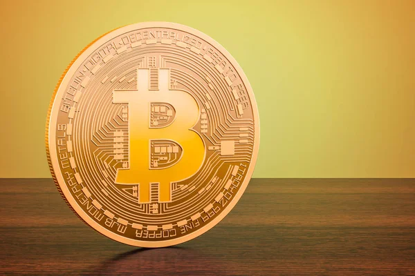 Bitcoin op de houten tafel. 3D-rendering — Stockfoto