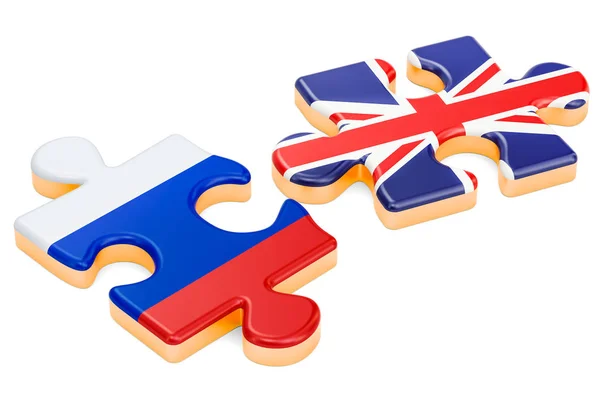 Загадки России и Великобритании, концепция политического конфликта. 3D рендеринг — стоковое фото
