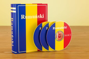 Romanya ve Cd diskler üzerinde bayrağı Romanya dil ders kitabı 