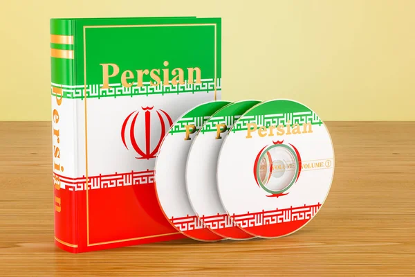 Farsça Iran ve Cd diskler üzerinde bayrağı ders kitabı — Stok fotoğraf