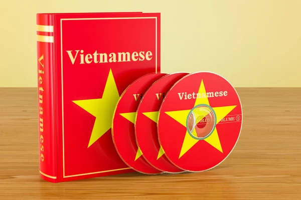 Vietnam ve Cd diskler o bayrağı Vietnamca dil ders kitabı — Stok fotoğraf