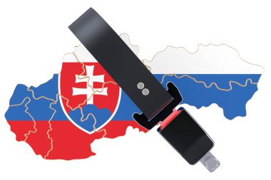 Emniyet kemeri ile Slovak harita. Güvenlik ve koruma veya sigorta c